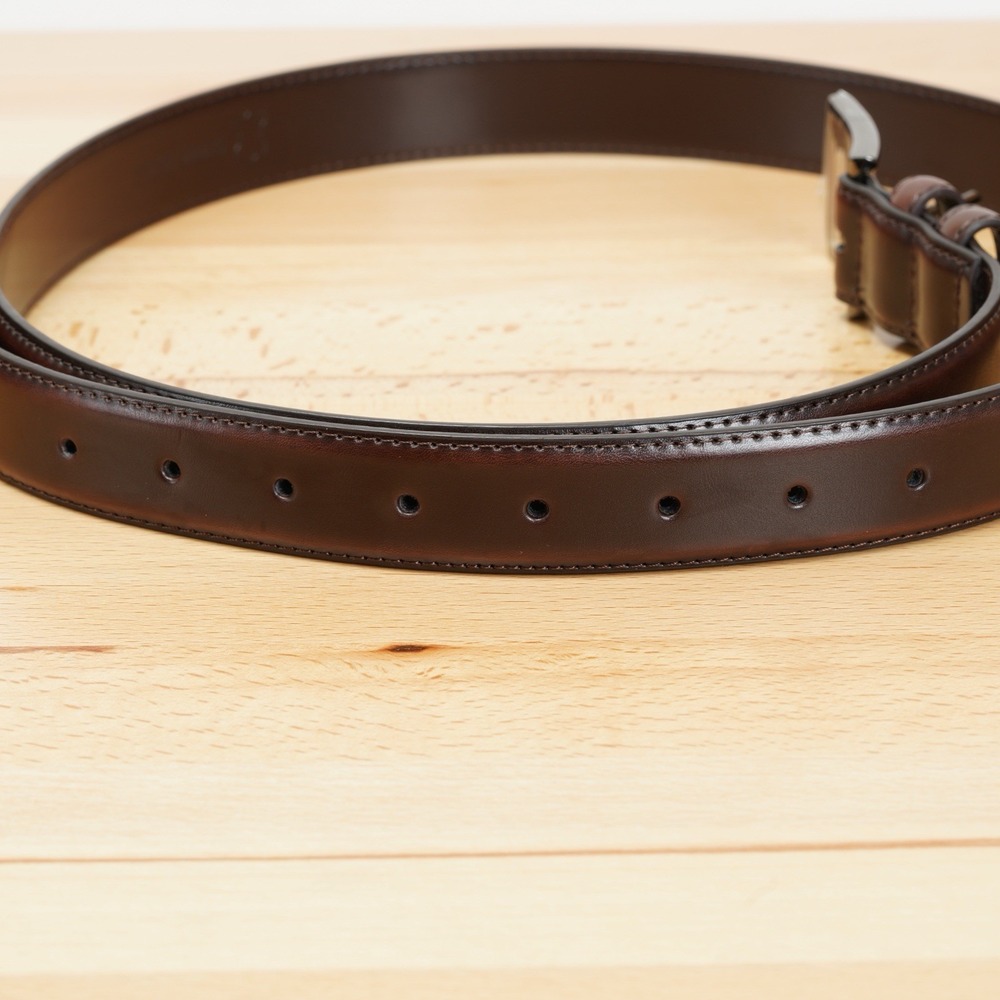 Men's Leather Dress Belt 44" Coffee Brown Classic Stitched 1.1" Wide Buckle - Picture 11 of 12